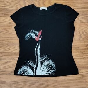 Wynn Le Reve Collection - Black Tee with Artistic Red and White Design